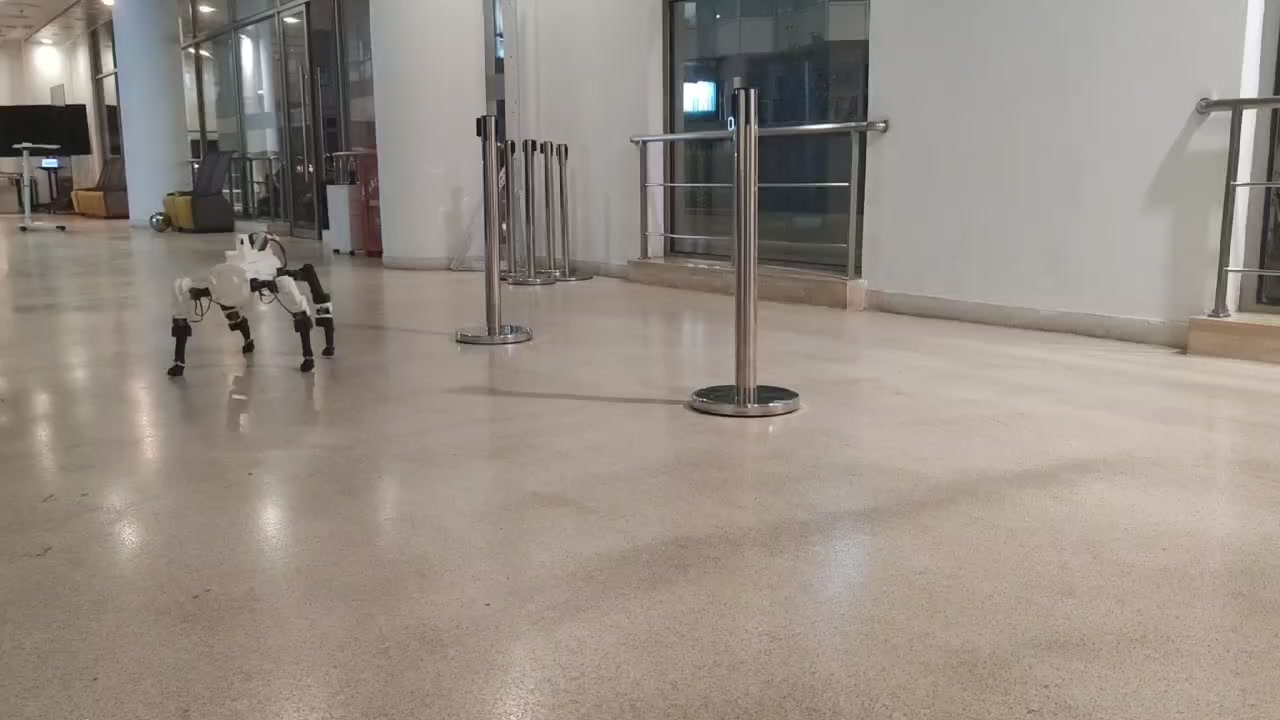The hardware-adapted robot walking indoors with its arm removed